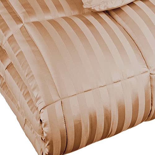 Superior Reversible Down Alternative Blanket, Bed Blanket And Oversized Throw Blanket With Silky Soft Striped Shell - King Bed, Taupe #TOP1