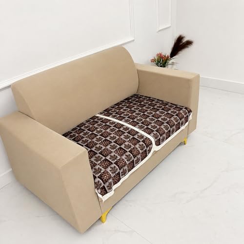 Image of Homerz Premium 'Maharaja Paradise Series' Sofa Cover | Net Fabric Sofa Cover | Washable, Anti-Dust Backed & Wrinkle Resistant Cover (Leafy Checks, 2 Seater, Only Seat Cover)