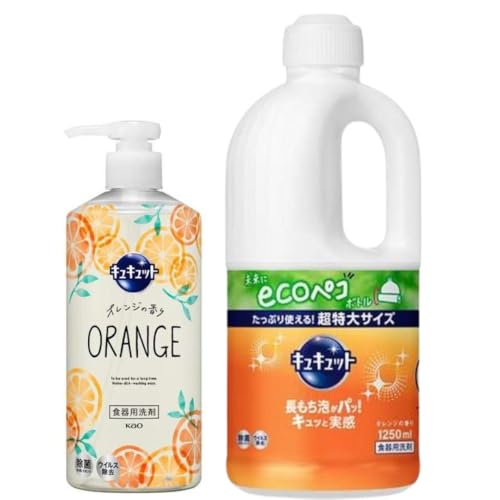 【まとめ買い】花王 キュキュット 本体ポンプ 480ml 詰替 1250ml ヴァーベナ&シトラスの香り クリア除菌 オレンジの香り (オレンジの香り)
