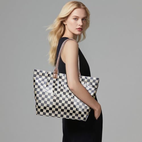 Bolso Tote Cuadrillé Grande para Mujer miniatura 3