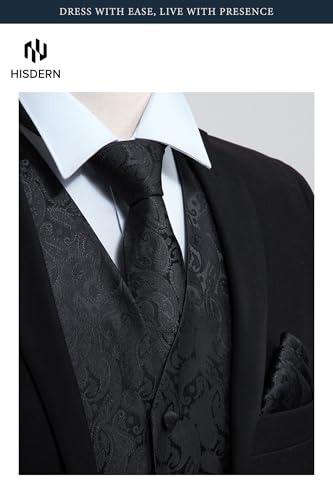 Image of HISDERN Mens Vest Tie Set 3PC Formal Waistcoat Paisley Floral Jacquard Necktie Pocket Square Suit Vests Wedding Party