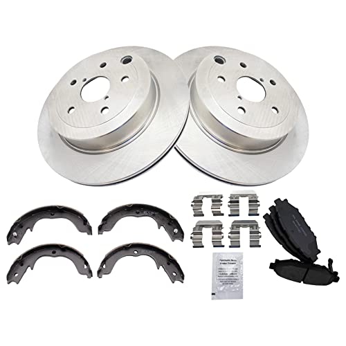 Image of TRQ Rear Brake Pad and Rotor Set Ceramic Parking Brake Shoe Compatible with 2008-2013 Subaru Impreza