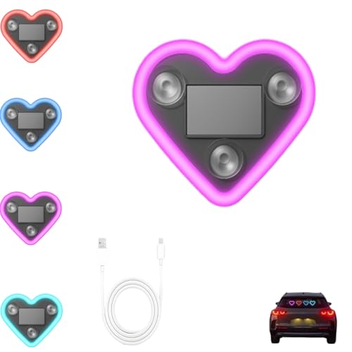 gemdwpw Solar Powered Wireless LED Heart Shape C-Pillar Neon Light, Car Solar Heart LED Light, Romantic Car Interior Ambient Light, Outdoor Decor and Couples' Valentine's Day Decoration (C)