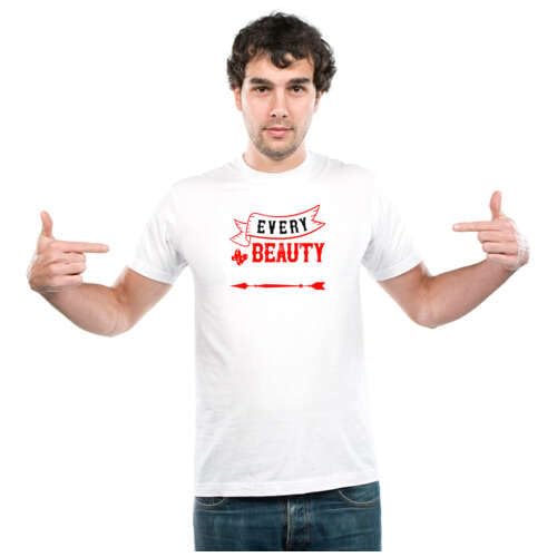 UDNAG Unisex Round Neck Graphic 'Couple | Every Beauty Needs a Beast' Polyester T-Shirt White [Size 2YrsOld/22in to 7XL/56in]