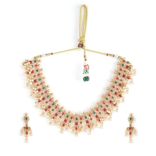 Rubans 24K Gold Plated Handcrafted Ruby & Emerald Studded Multicolor and Pearl Beaded Temple Necklace Set for Women and Girls, Traditional Jewelry, Perfect for Festive and Wedding Occasions (B0D6G9R56F) Amazon Price History, Amazon Price Tracker