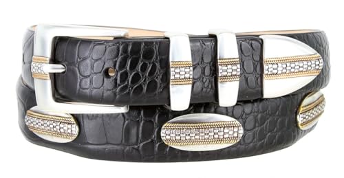 Andrew Silver with Gold Buckle Alligator Black Genuine Leather Belt 1-1/8
