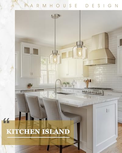 Image of 7 inch Brushed Nickel Pendant Lights Kitchen Island, Clear Glass Shade