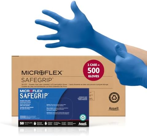 Ansell MICROFLEX SafeGrip SG-375 Disposable Latex Gloves, XL, Case of 500