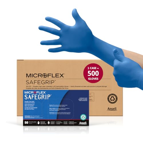 Ansell Microflex SafeGrip SG-375 Extra Thick Disposable Latex Gloves for Life Sciences, Automotive w/Textured Fingertips