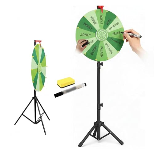 RVOWTAGL 60cm Ruleta De La Suerte con Ajustable Soporte de 100-200cm, Prize Wheel 14 Ranuras Coloridas para Carnaval y Feria Comercia,Green