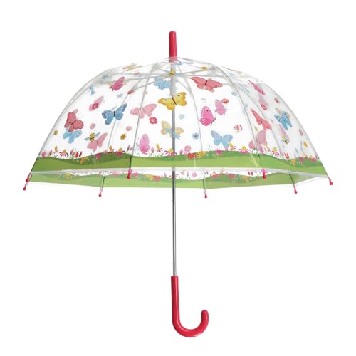 Esschert Regenschirm für Kinder, transparent, Schmetterlinge, Mehrfarbig,...