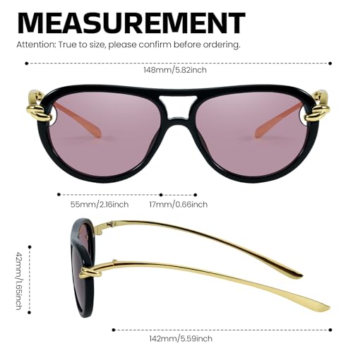 DreamCalf Oversized Aviator Sunglasses for Women with Gold Temples Trendy Large Big Designer Ladies Shades — view 4