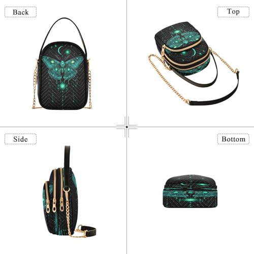Luna Moth with Moon Women Trendy Quilted Crossbody Bag Sling Bags Handbags with Chain Strap Travel Cross Body Cell Phone Purses Bags4