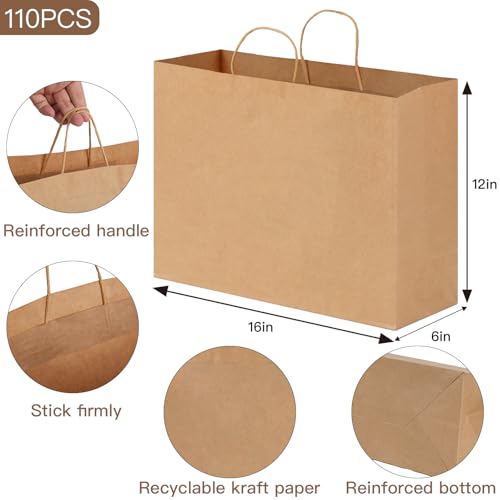 OUTUXED 110pcs 16x6x12 Inch Brown Paper Bags with Handles, Kraft Large Paper Gift Bags Bulk for Small Business, Merchandise, Gifts, Shopping, Grocery by OUTUXED - Image 2