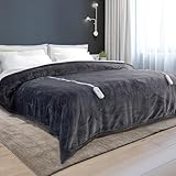 Electric Blanket King Size - Heated Blanket with Dual Control, 5 Heating Levels, 10 Hrs Auto Off, Soft Fleece Sherpa Flannel Warming Blanket for Bed, Machine Washable, 90×100", Grey