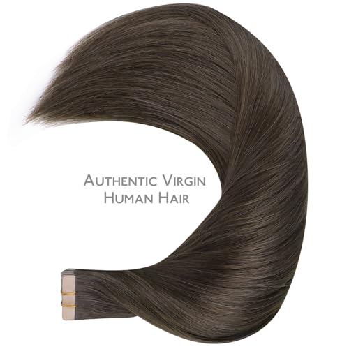 Image of WENNALIFE Tape in Hair Extensions Human Hair, 20pcs 50g 22 inch Cool Dark Brown