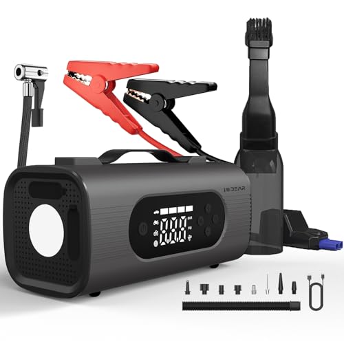 Car Vacuum Cleaner & Jump Starter with Air Compressor(1250A),Handheld Cordless Tire Inflator 150PSI,Pump for Inflation/Deflation,Portable Charger(12V Battery for 6.5L Gas/4.0L Diesel)8-IN-1 Jumper box