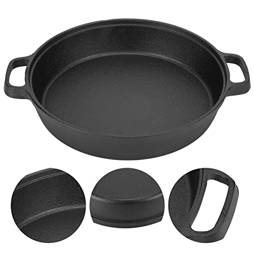 EOJDDPA Gusseisen-Bratpfanne, verdickte Pfannkuchenpfanne, 25 cm, flacher Boden, Pfanne mit 2 Griffen, antihaftbeschichtetes Küchenkochgeschirr für Herd, Gas, Induktion, Halogen, Elektro,