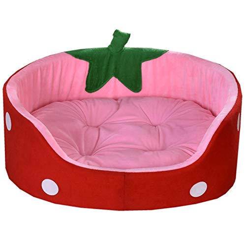 Miaow house Strawberry Pet Cat Dog Bed Warming Dog House Cute Fruit Pet Kennel Puppy Dog Bed Mat Sofa Chihuahua Small Medium Dog Pet Supplie Red