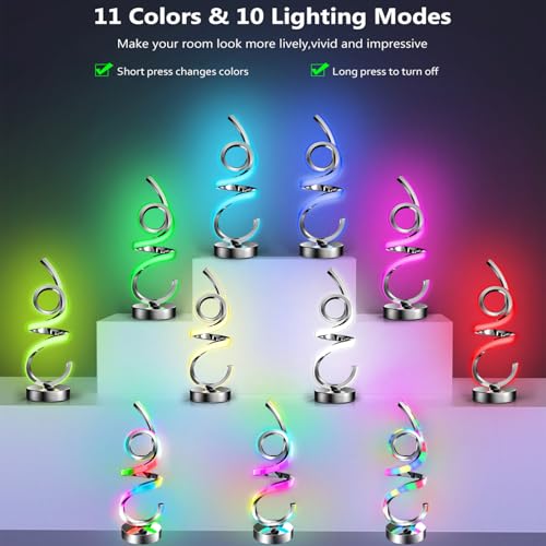 LED Nachttischlampe Dimmbar, RGB Warmweiß Kabellos Spiral Modern Tischlampe Akku Atmosphäre USB Aufladbar, 10 Dynamische Modi mit Fernbedienung und Timer, Nachtlicht für Schlafzimmer Wohnzimme Gaming – Bild 3