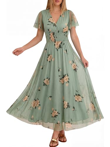 ANRABESS Women Summer Floral Maxi Dress Short Sleeve Boho Flowy
