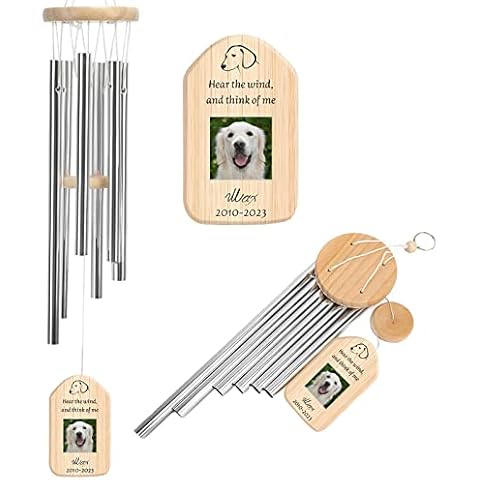 Personalized Wind Chimes Memorial Pet Gift, Customized Pet Loss Memorial Bereavement Sympathy Gift for Pet Lover Dog Customizable with Photos and Signatures Cover
