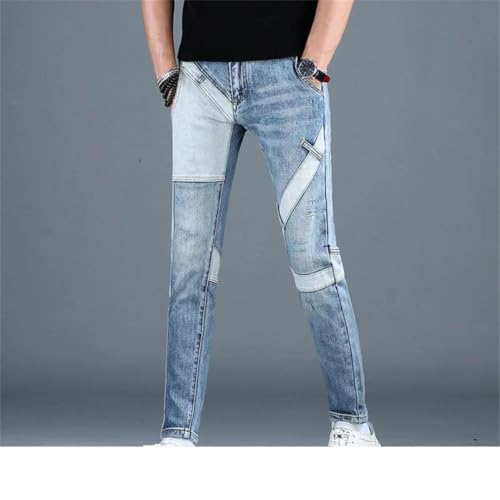Men's Street Stitching Jeans Slim Fit Skinny Cool Casual Motorcycle Trousers2