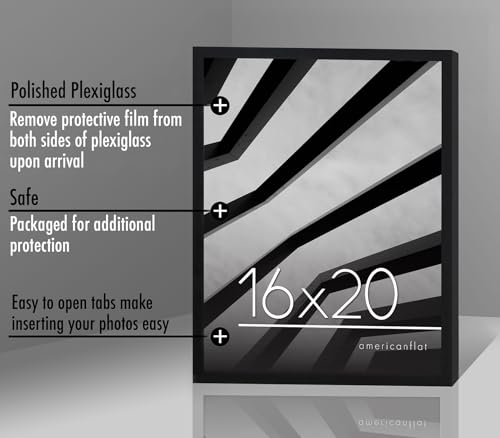 Americanflat 16x20 Picture Frame in Black - Thin Border Photo Frame with Polished Plexiglass - Wall Picture Frame with Hanging Hardware Included for Horizontal or Vertical Display Format