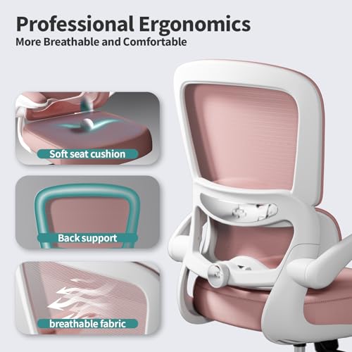 Image of TRALT Office Chair - Ergonomic Desk Chair with Adjustable Lumbar Support, Mesh Computer Chair, Executive Chair for Home Office Comfortable Lumbar Support (1, Pink)