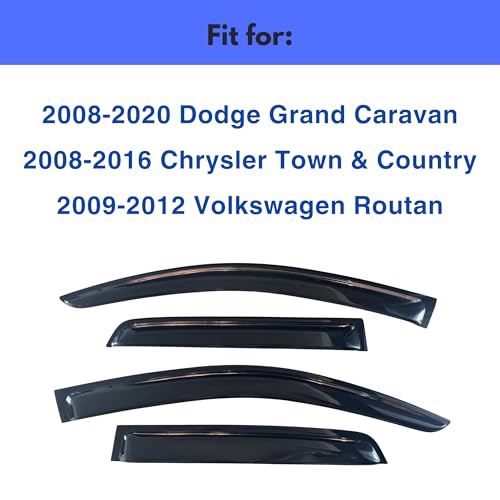 Image of IG Window Visors Fit for 2008-2020 Dodge Grand Caravan, Out-Channel Rain Guards Vent Wind Deflectors 4PC, Car Accessories for 2008-2016 Chrysler Town Country, 2009-2012 Volkswagen (VW) Routan