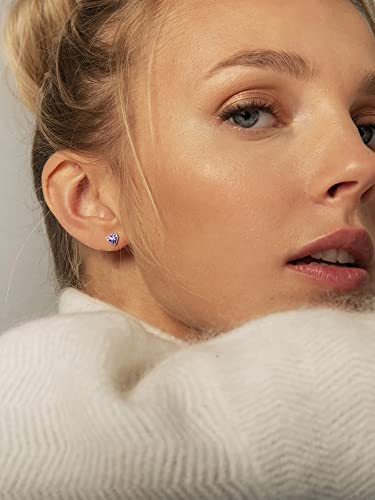 Hypoallergenic 925 Sterling Silver Love Heart Earrings Studs Dark Purple Crystal Amethyst February Birthstone Gemstone Stud Earrings For Women Sensitive Ears #TOP1