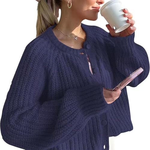 Image of Sumleno Womens Open Front Button Down Sweater Long Sleeve Y2k Chunky Knit Cardigan Trendy Fall Outfits Casual Knitwear Coats