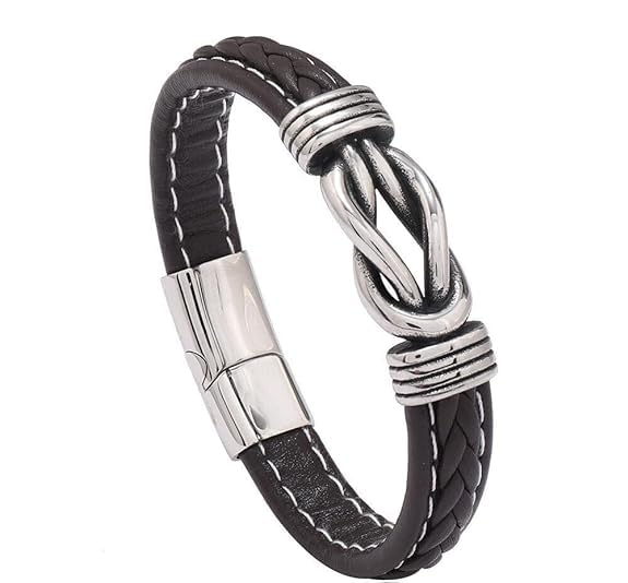 M Men Style Infinity Knot Leather Bracelet Forever Linked Together Birthday Christmas Anniversary Idea Mens Braided Cuff for Man Son Husband Boyfriend Brother Grandson Black