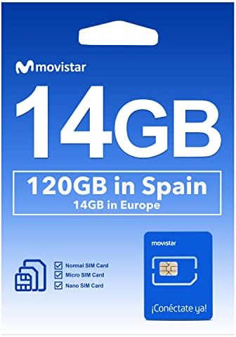 Movistar Europe Prepaid SIM Card - 14GB Data for 28 Days in UK and Europe, 120GB and 400 Minutes Calls in Spain, Europe SIM Card for iPhone and Android, Supported Hotspot, Standard/Micro/Nano