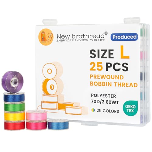 New brothread 25pcs Tipo L Tamaño (SA155) Colores Variados hilo de la canilla preenrollado Lado de plástico para máquinas de bordar y coser especificadas   60wt