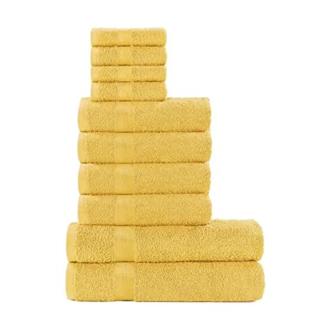 Pure Cotton 10 Piece Thick Highly Absorbent Towel Bale Set 4 Face 4 Hand 2 Bath Towels (Daffodil) Cover