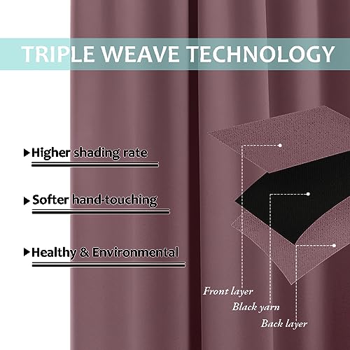 Image of NICETOWN 100% Blackout Short Curtains with Black Liners, 2 Panels, 37 inch W by 40 inch L, Dry Rose, Solid Thermal Insulated Full Blackout 2-Layer Lined Drapes, Energy Efficiency Window Draperies for Bedroom