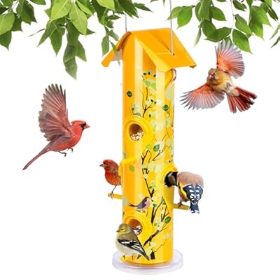 Kingsyard Metal Bird Feeders for Outdoors Hanging, 6-Ports Tube Bird Feeder, 14 inch, Durable & Weatherproof, Large Capacity for Attracting Wild Birds (Yellow)