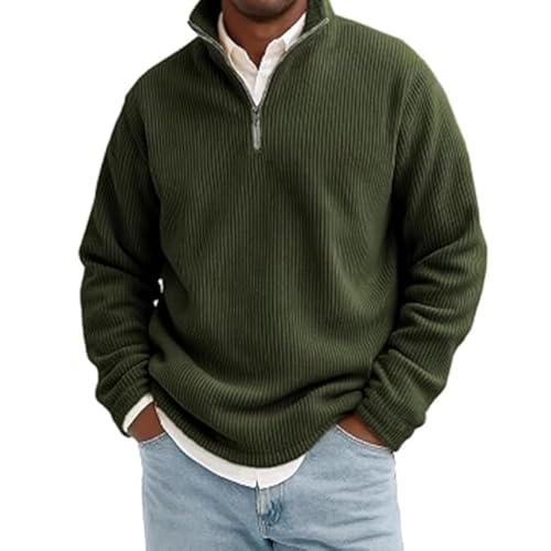 Mokaloha Mens Sweatshirt, Stylish Quarter-Zip Corduroy Ribbed Polo, Pacificozy Sweatshirt Stand Long Sleeve Shirts