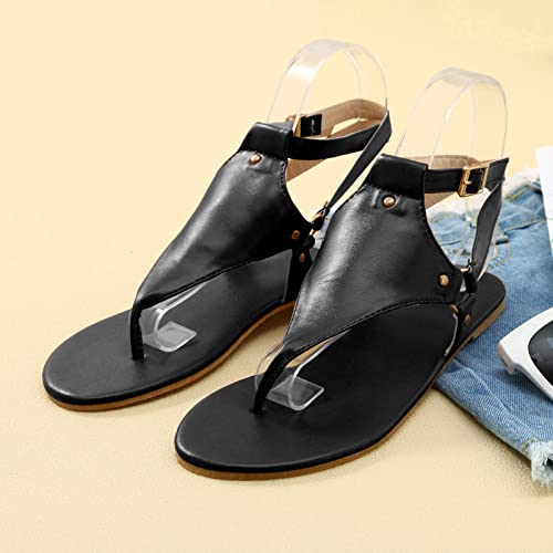 Sandals Women Toe Post Flat Open Toe Non Slip Buckle Closure Summer Beach Casual Walking Footwear