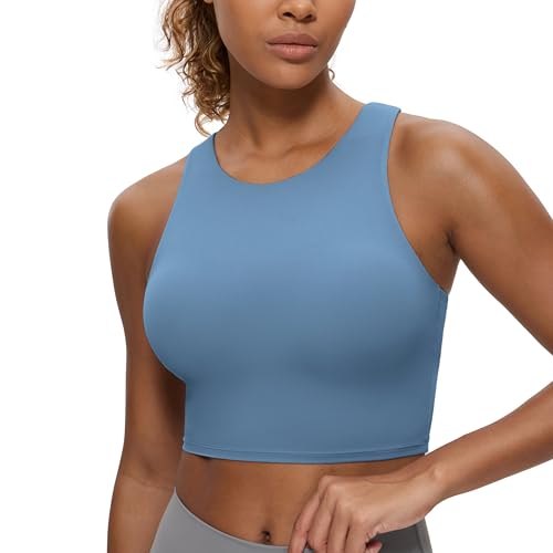 Image of CRZ YOGA Butterluxe High Neck Crop Tank Tops | Light Support, Removable Pads, Yoga, Extremely Soft, Racerback, Longline Sports Bras for Women