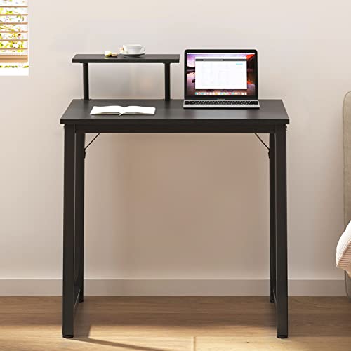 sogesfurniture Bureau Compact pour Ordinateur 80x40cm, Petit Bureau Informatique Table de Travail PC Table en Bois et Acier, Table d’étude Table à Manger pour Petits Espaces, Noir