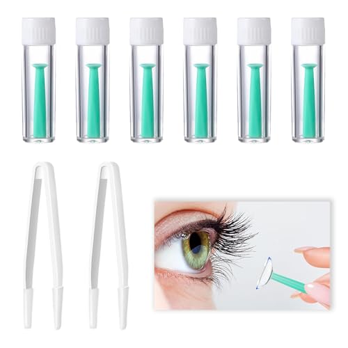 6 Pack Silicone Contact Lens Inserter Contact Lens Remover with 2 White Tweezers Hygienic Suction Holder for Soft and Hard Lenses Ideal for Travel and Daily Use Lightweight and Portable Design Green