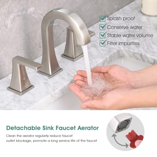 Bathroom-Faucets-for-Sink-3-Hole-2-Handle-Widespread-Bathroom-Sink-Faucet-with-Pop-up-Drain-and-Water-Supply-Lines-Stainless-Steel-Faucet-for-Bathroom-Vanity-Farmhouse-Sink-Brushed-Nickel Bathroom Faucets for Sink 3 Hole 2 Handle Widespread Bathroom Sink Faucet with Pop up Drain and Water Supply Lines Stainless Steel Faucet for Bathroom Vanity Farmhouse Sink Brushed Nickel