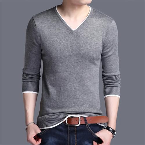 Bollrllr 2024 Autumn Men's Fashion V-Neck Knitted Pullover Sweater Slim Fit Warm Stretch Sweater3