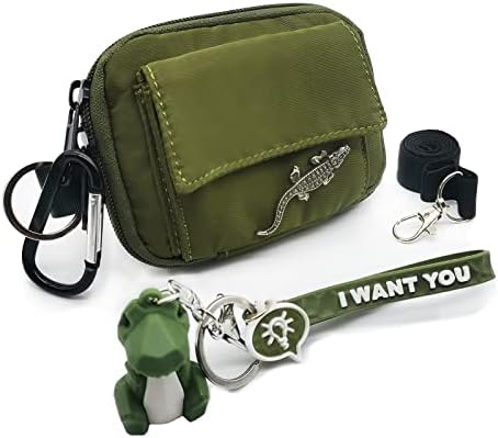 EDC Coin Pouch for Men with Crocodile Keychain Hooks Waterproof Nylon Zipper Wallet with Velcro Pocket Crocodile Pin For Boy