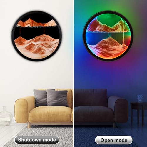 Image of Mtadmai17.6'' Moving Sand Art Liquid Motion Picture Rechargeable Battery Operated Wall Sconce 360 Rotate Color Changing Lamp Led Wall Art Sand Relaxing Craft for Bedroom Living Room Office-(Yellow)