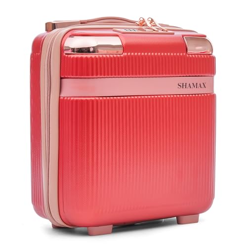 Image of SHAMAX Portable Vanity Box Makeup Organiser Case Stylish Premium Cosmetic Storage Box for Jewellery, Skincare & Beauty Products, TSA Lock with Password Feature, Zipper Closure, Carry Handle(Red)