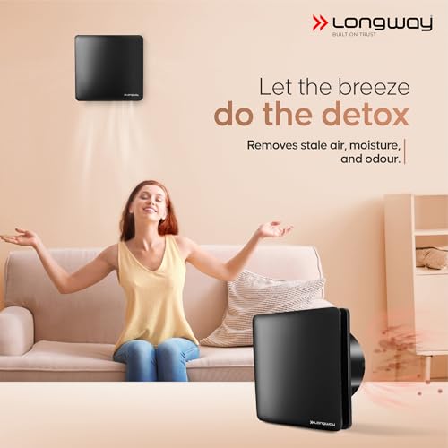 Image of LONGWAY FreshX 6 Inch 150 mm Energy Efficient Exhaust Fan | High Speed Powerful Motor | Noiseless Operation & Easy to Clean | Suitable for Bathroom, Kitchen, Office | 2 Years Warranty (Black)