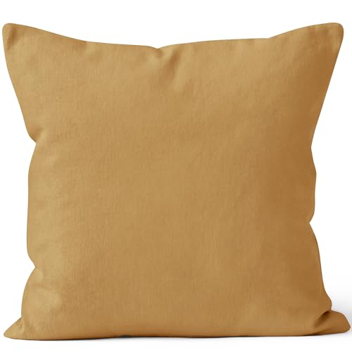 Image of Encasa XO Throw Pillow Covers 24x24 in Set of 1 Mustard | No Inserts | Cotton Pillow Covers for Living Room, Bed, Sofa, Couch | Decorative Cushion Covers with Improved Zipper